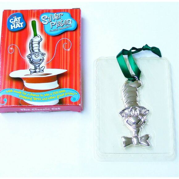 NEW Silver Plate DR SUESS CHRISTMAS TREE ORNAMENT Classic Cat In Hat Figure BOX - Picture 4 of 4